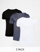 Asos Loungewear 3 Pack T-shirt With Crew Neck Save 17% - Multi