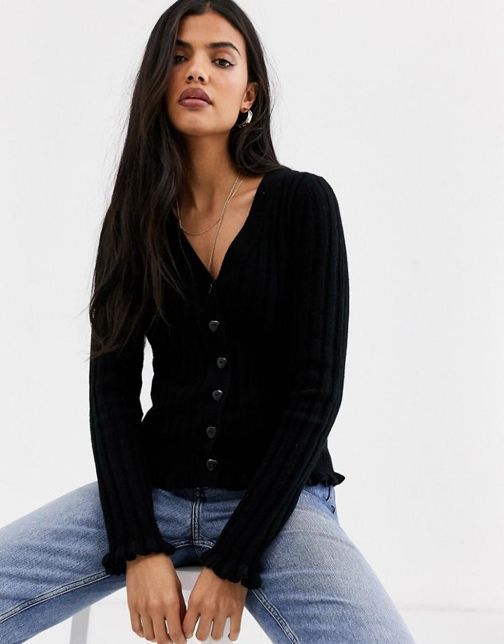 & Other Stories Button Through Ribbed Cardigan In Black