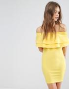 New Look Frill Bardot Bodycon Dress - Yellow