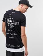 Asos Longline T-shirt With Skull Chest And Back Print With Hem Extender - Black