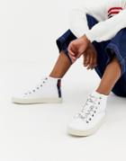 Tommy Jeans Leather Sneaker With Flag Heel Detail - White