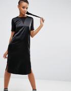 Asos Satin Front T-shirt Midi Dress - Black