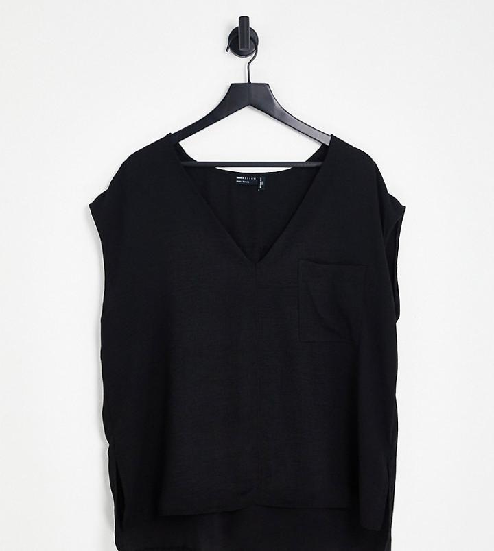 Asos Design Curve Pocket Tee With Longline Back In Black