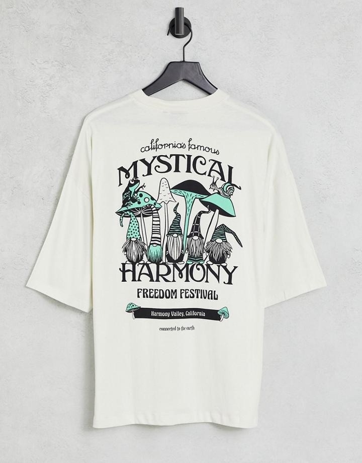 Asos Design Oversized T-shirt In White Cotton Blend With Mushroom Back Print - Ivory
