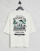 Asos Design Oversized T-shirt In White Cotton Blend With Mushroom Back Print - Ivory