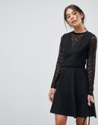 Oasis Lace Skater Dress - Black
