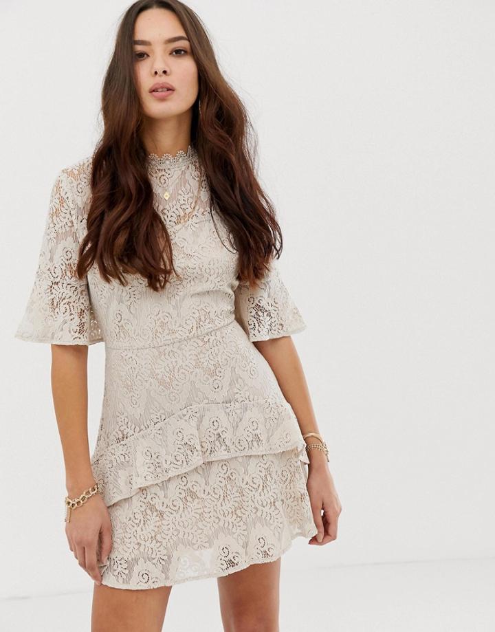 Moon River Tiered Lace Mini Dress - Cream