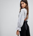 Prettylittlething Bow Back Cropped Blouse - Gray