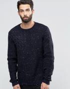 Asos Blocked Cable Sweater In Wool Mix - Navy