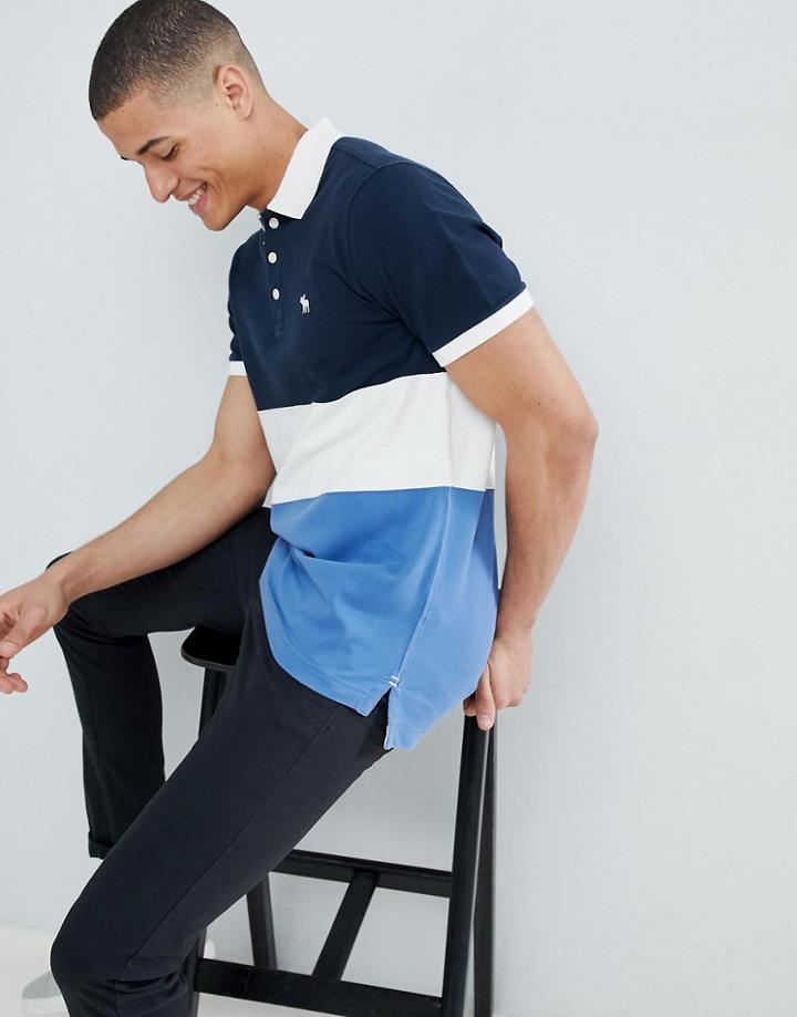 Abercrombie & Fitch Color Block Polo Icon Logo In Blue/white/navy - Blue