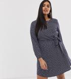 Vero Moda Curve Grid Check Dress With Tie Waist-navy