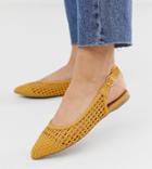 New Look Wide Fit Woven Slingback Shoes In Dark Yellow