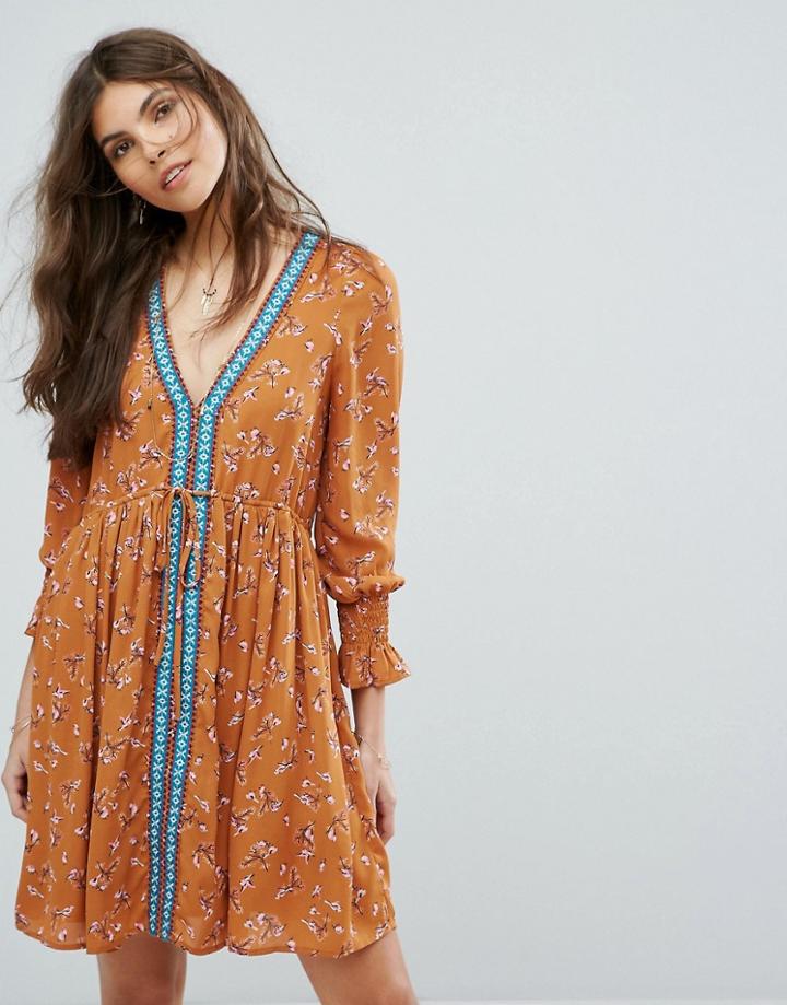 Moon River Patterned Swing Dress - Orange