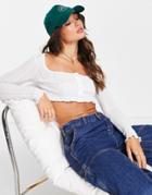 Asos Design Pointelle Button Through Top In White