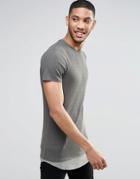 Asos Super Longline Muscle T-shirt In Waffle With Contrast Hem In Khaki