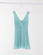 Ax Paris Plunge Front Skater Dress In Light Blue-blues