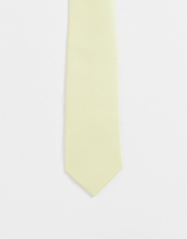 Asos Design Slim Satin Tie In Lemon - Yellow