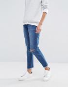 Missguided Riot High Rise Stepped Hem Skinny Jean - Navy