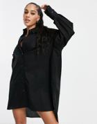 Threadbare Oversized Balloon Sleeve Shirt Dress In Black