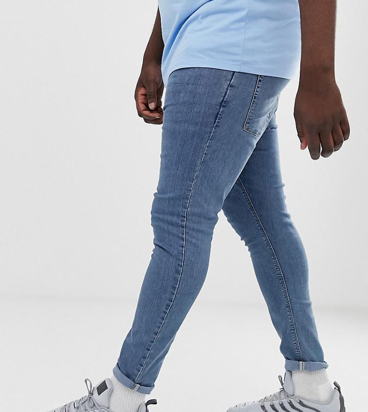 Asos Design Plus Spray On Jeans In Power Stretch Denim In Light Wash Blue - Blue