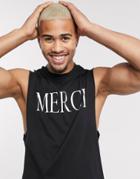 Asos Design Relaxed Tank Top In Black With Merci Print