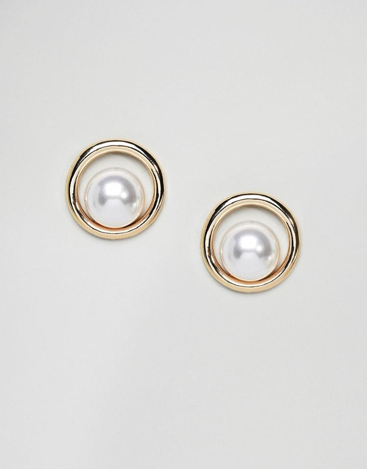 Designb London Oversized Pearl Earrings - Gold