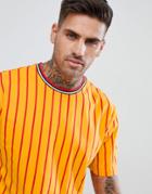 Asos Design Relaxed T-shirt With Vertical Stripe And Tipped Rib - Yellow