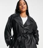 Asos Design Curve Faux Leather Mum Belted Jacket In Black