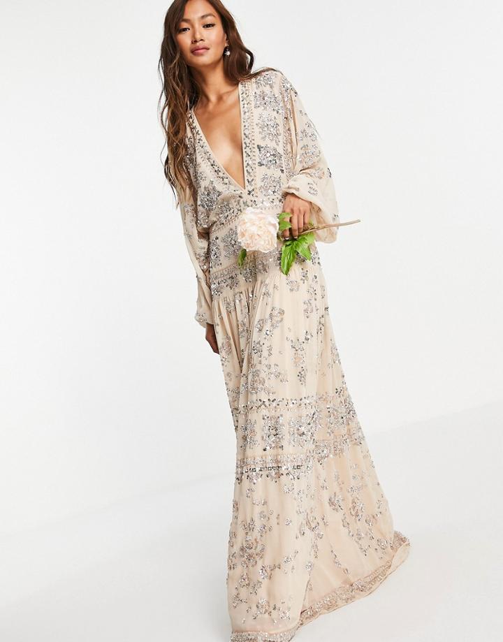Asos Edition Audrey Scatter Sequin Wedding Dress In Blush-pink