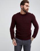 Asos Cable Knit Yoke Sweater In Burgundy - Red
