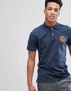 Abercrombie & Fitch Heritage Varsity Badge Logo Slim Fit Polo In Navy - Navy