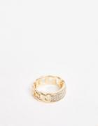 Designb Chain Ring With Crystal Detail In Gold-silver