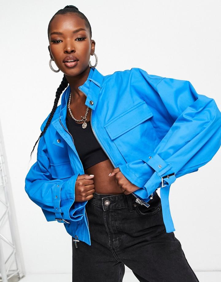 The Couture Club Oversized Cropped Utility Jacket In Blue - Part Of A Set