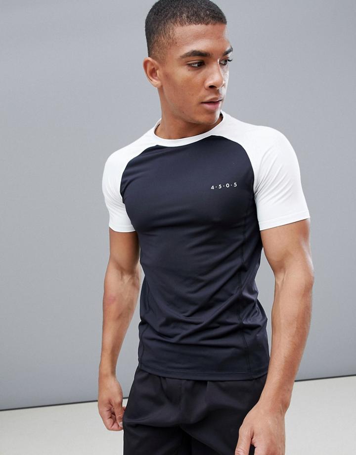 Asos 4505 Muscle T-shirt With Quick Dry And Contrast Contrast Raglan - White