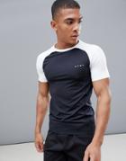 Asos 4505 Muscle T-shirt With Quick Dry And Contrast Contrast Raglan - White