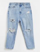 Pull & Bear Relaxed Ripped Jeans In Blue-blues