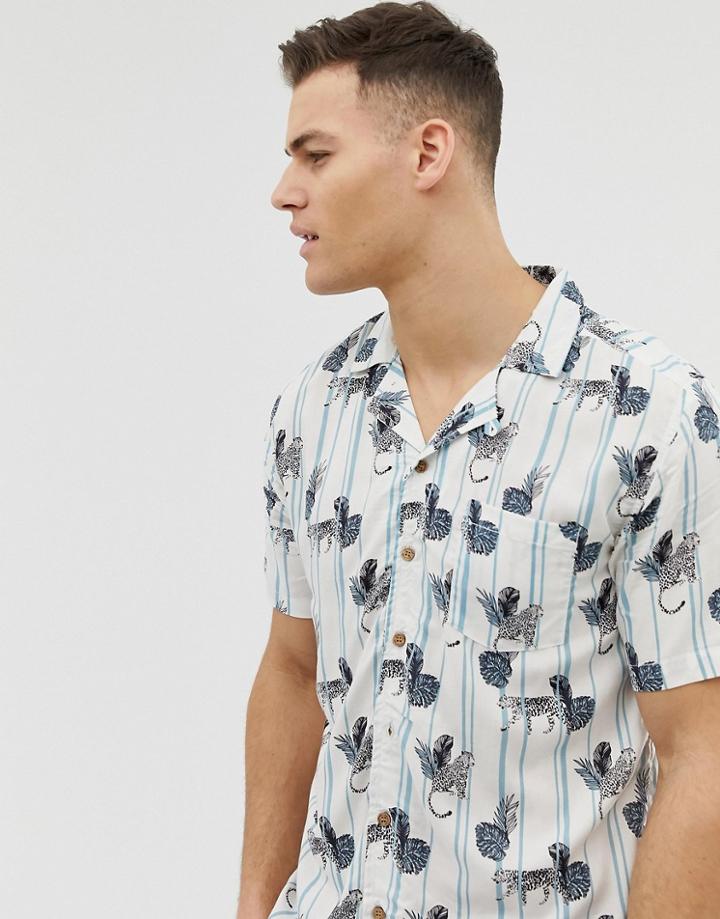 Soul Star Short Sleeve Cheetah Stripe Revere Shirt-white