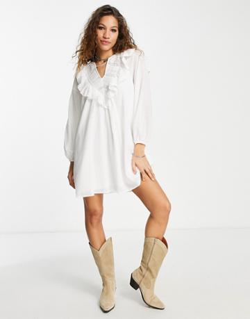 Emory Park Ruffle Front Smock Dress In Off White