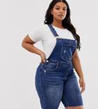 Simply Be Overall Shorts In Blue Denim - Blue