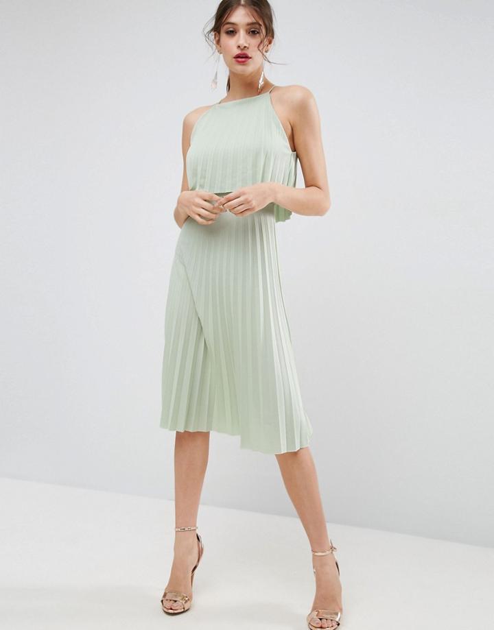Asos Pleated Crop Midi Dress - Green