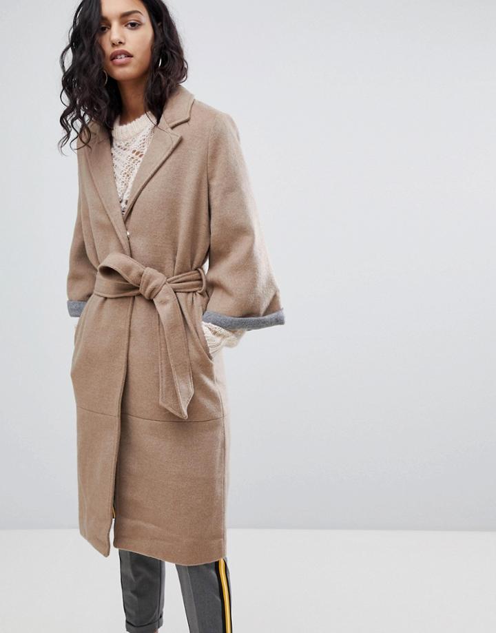 Y.a.s Abbey Wool Blend Belted Duster Coat-brown