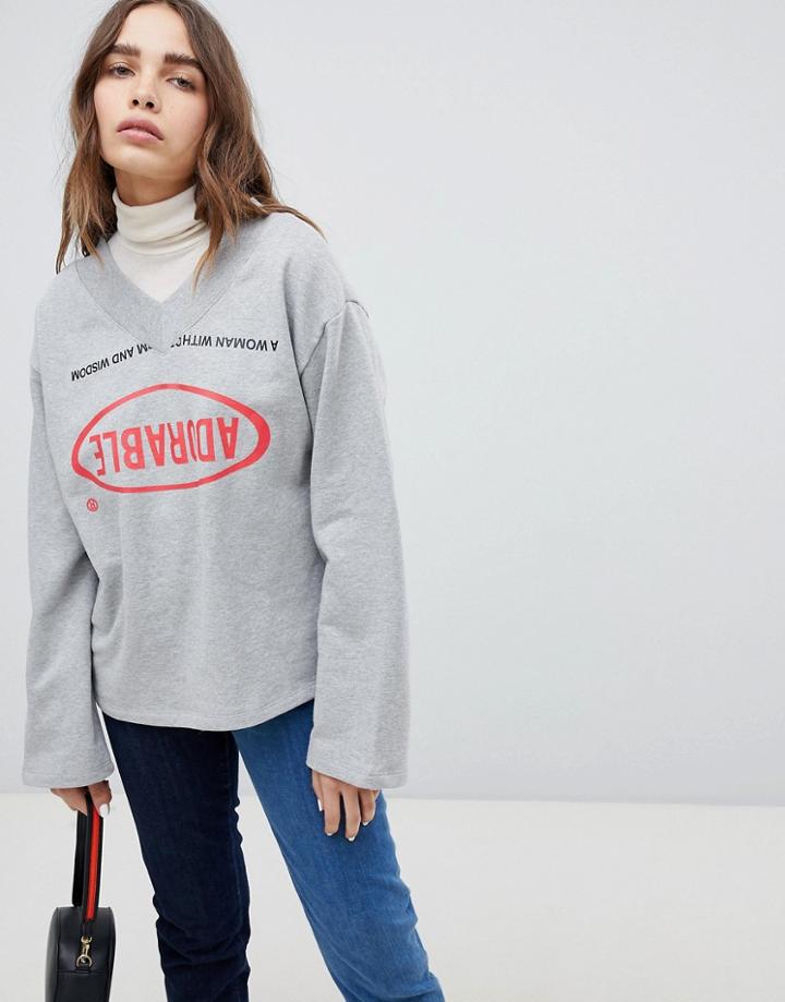Stylenanda Long Sleeve T-shirt With Print - Gray