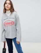 Stylenanda Long Sleeve T-shirt With Print - Gray