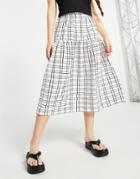 Asos Design Tiered Textured Midi Skirt In Mono Check Print-multi