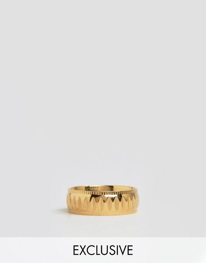 Reclaimed Vintage Stripe Engraved Ring In Gold - Gold
