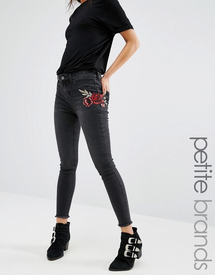 New Look Petite Embroidered Skinny Jeans - Black