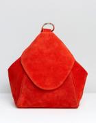 Asos Suede Minimal Backpack With Ring Pull Detail - Red