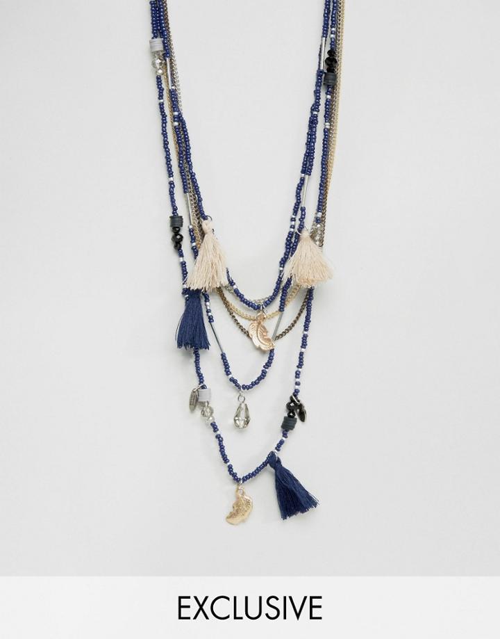 Reclaimed Vintage Multi Beaded Necklace In Blue - Blue
