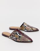 Asos Design Look Up Pointed Mules In Snake - Multi