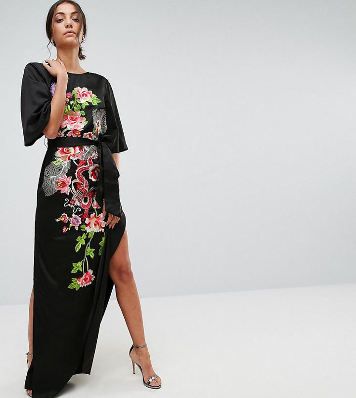 Asos Tall Embroidered Dragon Maxi Dress - Multi